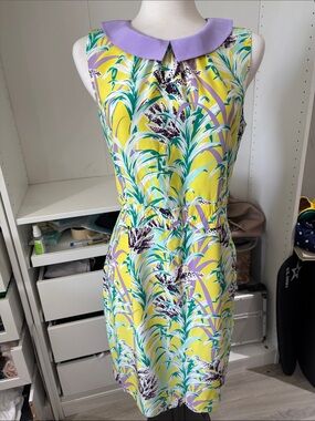 kate spade Yellow Tropical Print Mini Dress with Lavender Collar